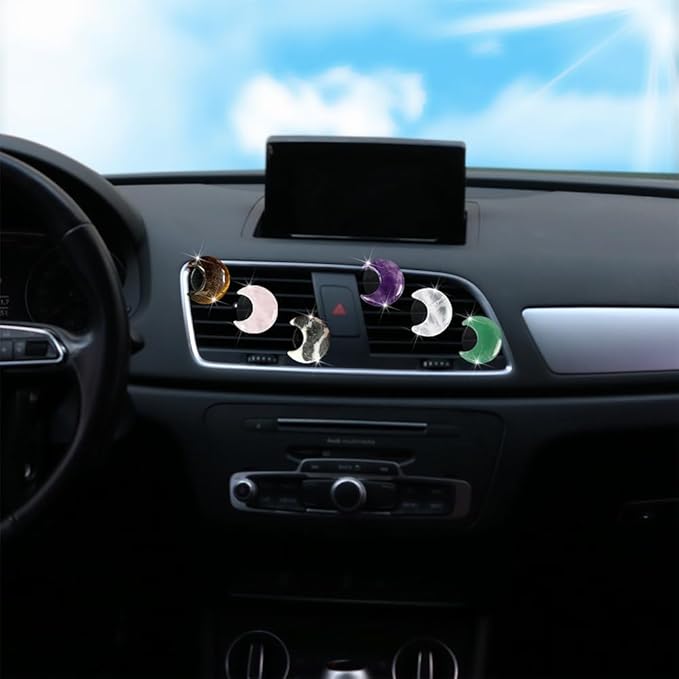 4 Pcs Crystal Moon Air Vent Clips, Quartz Moon Style Car Air Fresheners, Cute Car Decoration & Interior Decor Accessories for Women & Men (Purple)