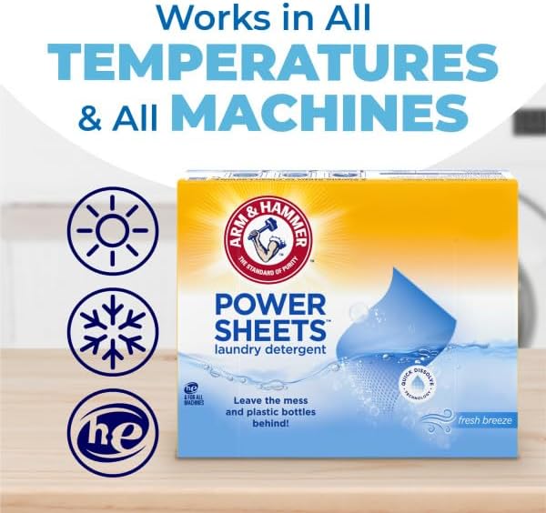 Arm & Hammer Laundry Detergent Power Sheets,Fresh Breeze, up to 210 Loads, 35 Ct (Pack of 3)