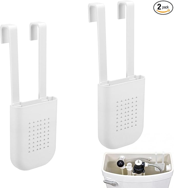 2pcs Toilet Tank Tablet Holder with Double Hooks, White Tablet Holder for Inside Tank Prevents Flapper Jams & Extends Cleaner Life for Standard Height Toilet Tanks