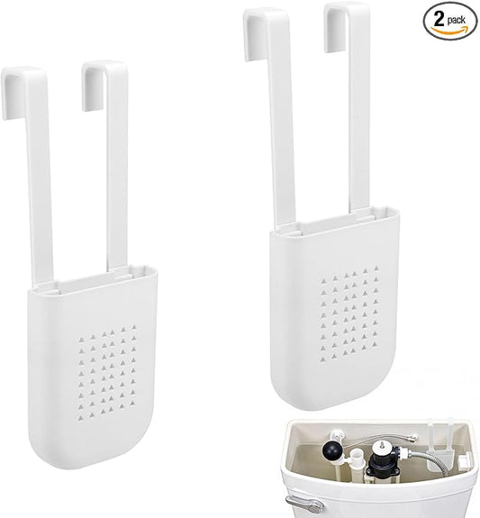 2pcs Toilet Tank Tablet Holder with Double Hooks, White Tablet Holder for Inside Tank Prevents Flapper Jams & Extends Cleaner Life for Standard Height Toilet Tanks