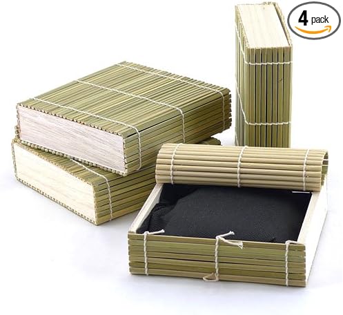 BambooMN Granulated Bamboo Charcoal Odor Absorber Bag in Decorative 6" x 6" x 1.75" Green Heart Box, 4 Pieces