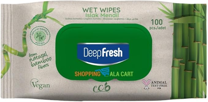 Shopping Ala Cart DeepFresh All-Purpose Surface Cleaning Wipes — 12-Pack Case (1,200 Total Wipes) — Bamboo Fiber, Durable & Lint-Free, Bleach-Free, Pop-Top Lid, Vegan