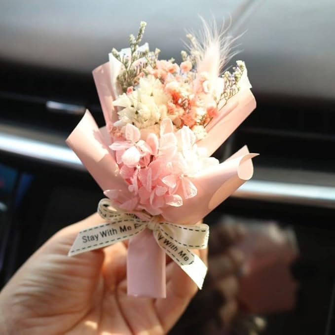 JJLFresheners Pink Mini Dried Flowers Bouquet for Car Air Vent Clips, Car Air Outlet Perfume Decoration, Car Air Fresheners Interior Accessories, Air Fresheners