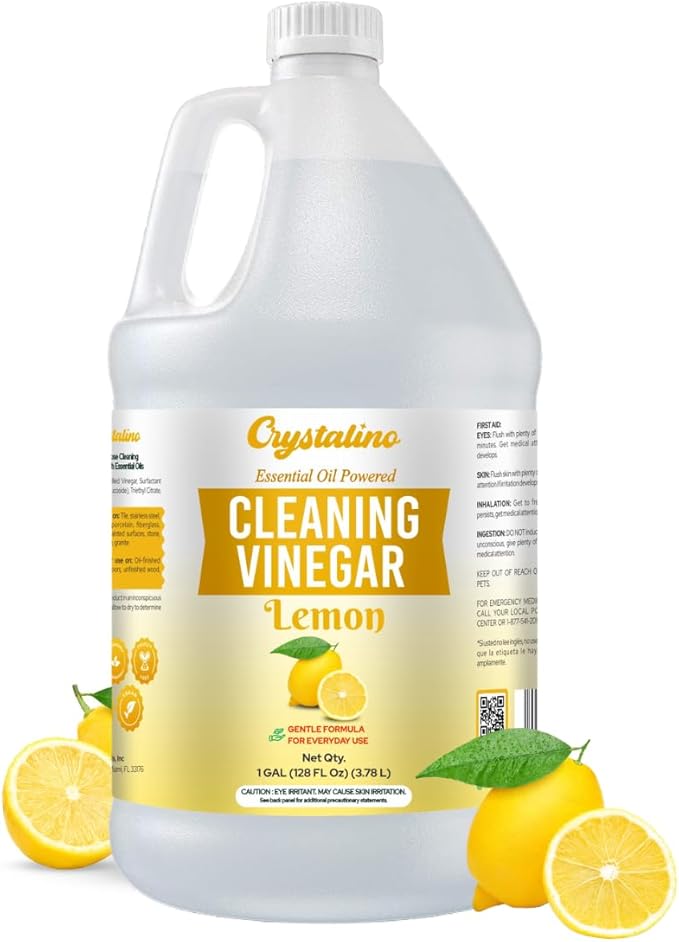 Lemon Essential Oil Cleaning Vinegar (1 Gallon) 6% Non-Toxic Distilled White, Vinegar for Cleaning Purpose, Vinagre Blanco, Vinger (128 Fl Oz (Pack of 1), Lemon)