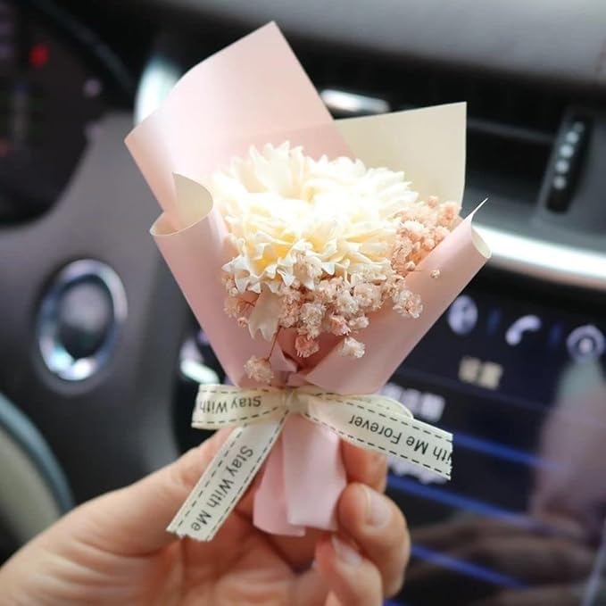 JJLFresheners Pink Mini Dried Flowers Bouquet for Car Air Vent Clips, Car Air Outlet Perfume Decoration, Car Air Fresheners Interior Accessories, Air Fresheners