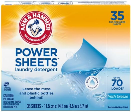Arm & Hammer Laundry Detergent Power Sheets,Fresh Breeze, up to 210 Loads, 35 Ct (Pack of 3)