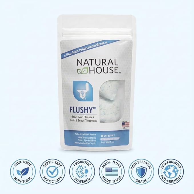 Natural House Flushy - Probiotic Toilet Bowl Cleaner Pods - Septic Safe - Removes Hard Water Stains - Fresh Mint Scent - 20 Pack