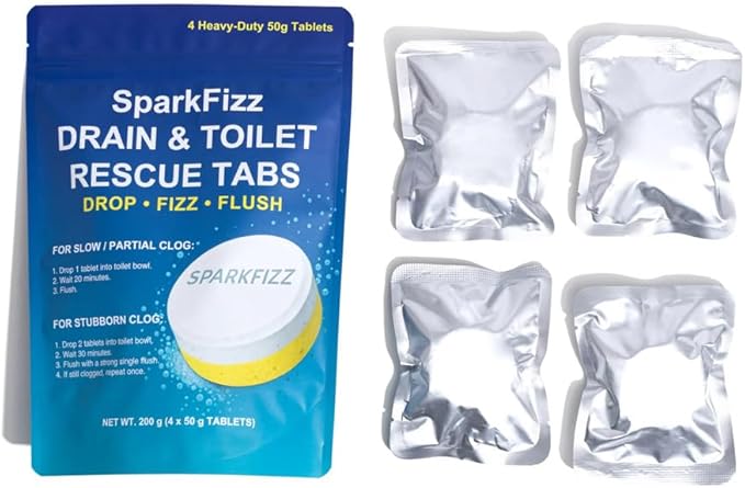 Toilet & Drain Cleaning Tablets – Powerful Foaming Cleaner – Removes Odor & Buildup – Septic Safe – 4/16 Count (4)