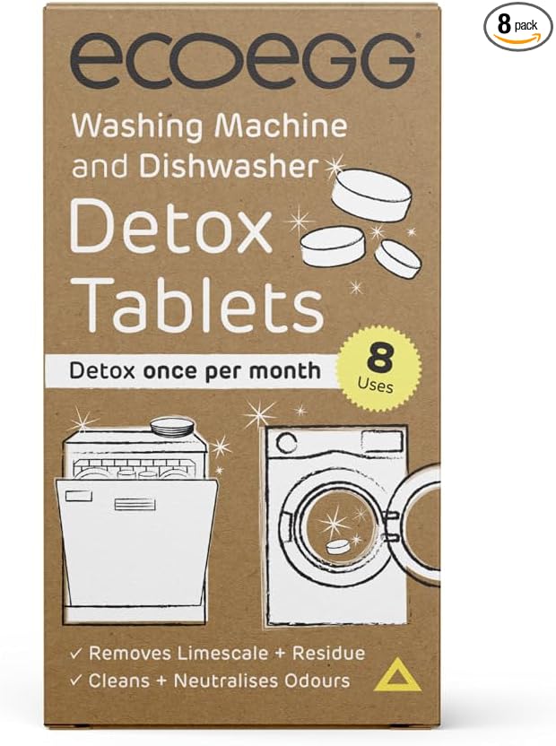 Ecoegg Detox Tablets for Washing Machine and Dishwasher, 8 Tablets, Removes Scale and Odours