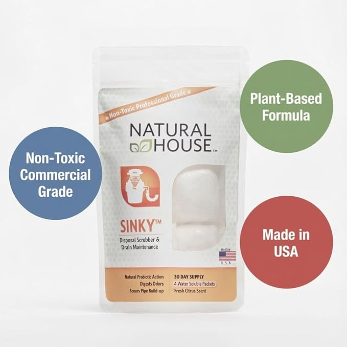 Natural House Sinky - Probiotic Garbage Disposal & Drain Cleaner Pods - Breaks Down Grease - Citrus Scent - Septic Safe - 4 Pack