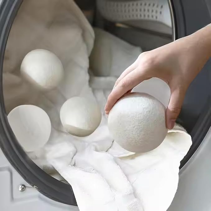 Reusable Wool Dryer Balls w/Essential Oils Bundle XL-6 Pack with 2 Essential Oils, Eco-Friendly Wrinkle Reducer Wool Dryer Balls Handmade & Hypoallergenic Natural Fabric Softener|Ocean & Lavender Oil