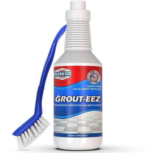 Clean-eez Grout-eez Tile Cleaner with Handheld Brush ??32 oz Heavy-Duty Stain Remover for Ceramic and Porcelain Surfaces ??Safe for Colored Grout ??Not for Natural Stone ??Bathroom & Kitchen Use