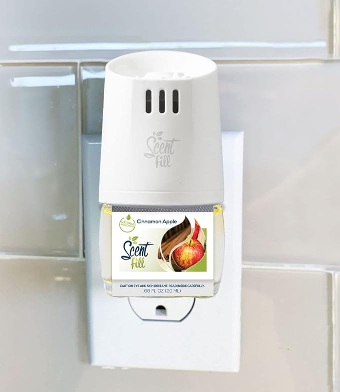 Scent Fill Cinnamon Apple Plug in Air Freshener, Scented Oil Refills, 4 Refills + Diffuser