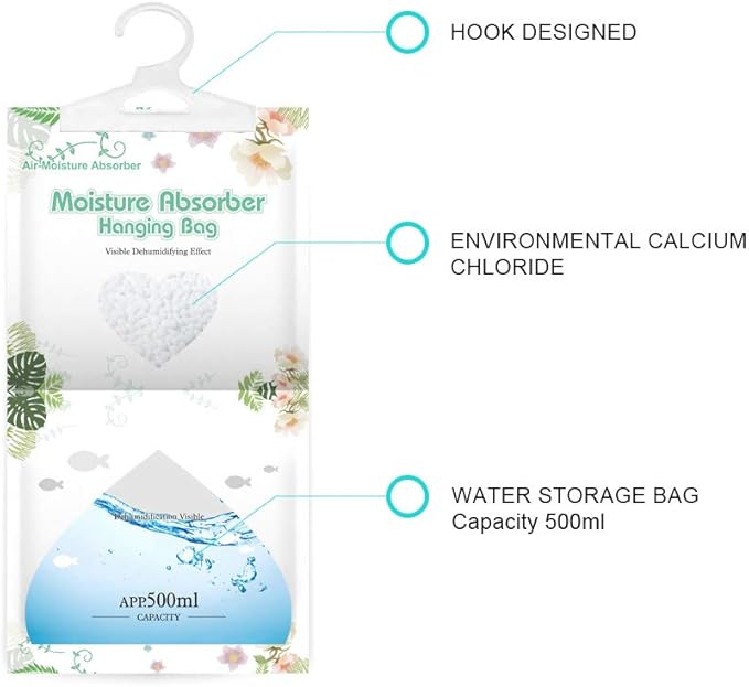 CANAGER Hanging Moisture Absorber,Hanging Dehumidifier Bags for Closet,Bedroom and Kitchen,Fragrance Free-5 Packs,Moisture Absorb 12.5OZ