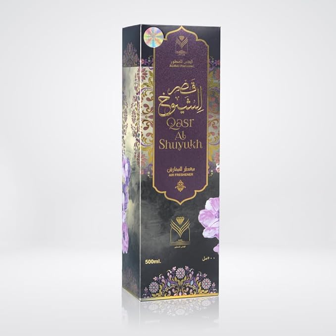 Almas Perfumes Qasr Al Shuyukh Air Freshener - 480 ML 16.9FL.OZ of Fabric spray - Natural Aged Oud Scent - Odor Fighting Room Spray - long lasting Aroma for home