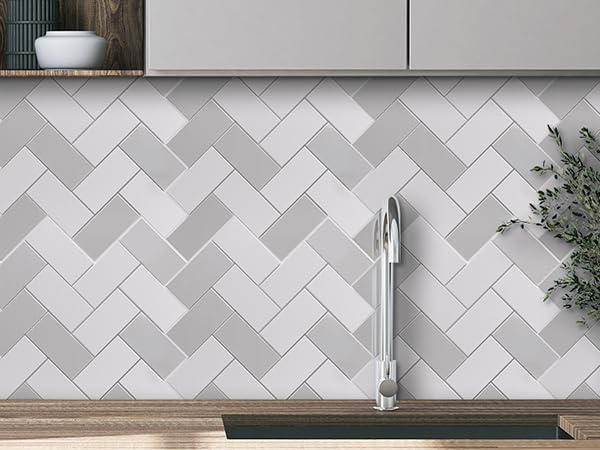Peel and Stick Backsplash for Kitchen,New Upgrade Herringbone Premium Kitchen Backsplash,Stick on Subway Tile Peel and Stick Backsplash (Gray)