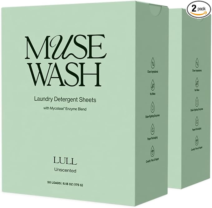 Laundry Detergent Sheets | Enzyme-Powered, Vegan, Paraben-Free | Sensitive Skin | Plastic-Free, Eco-Friendly, Travel-Ready Packaging (100 Loads – 2 Boxes, LULL Unscented)
