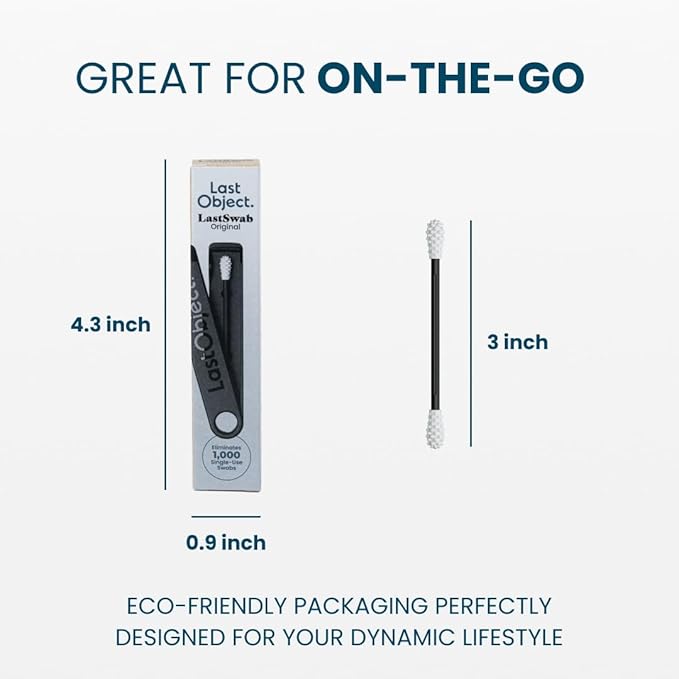 LastSwab® Reusable Cotton Swabs for Ear Cleaning - The Sustainable and Sanitary Alternative to Single-Use Q Tips - Zero Waste and Easy to Clean - Comes with a Convenient Travel Case Holder - Black