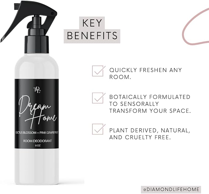 Home "DREAM HOME" Cactus + Grapefruit Room Deodorant |Non-Aerosol Aromatic Mist | Plant Based Formula | Safe Odor Eliminator Freshener for Fabric/Linen, Furniture, or Air | 5.0 oz