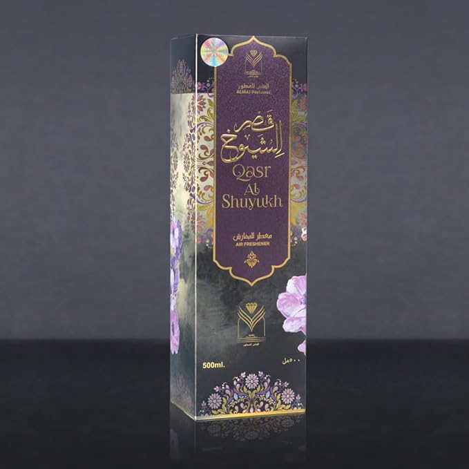Almas Perfumes Qasr Al Shuyukh Air Freshener - 480 ML 16.9FL.OZ of Fabric spray - Natural Aged Oud Scent - Odor Fighting Room Spray - long lasting Aroma for home