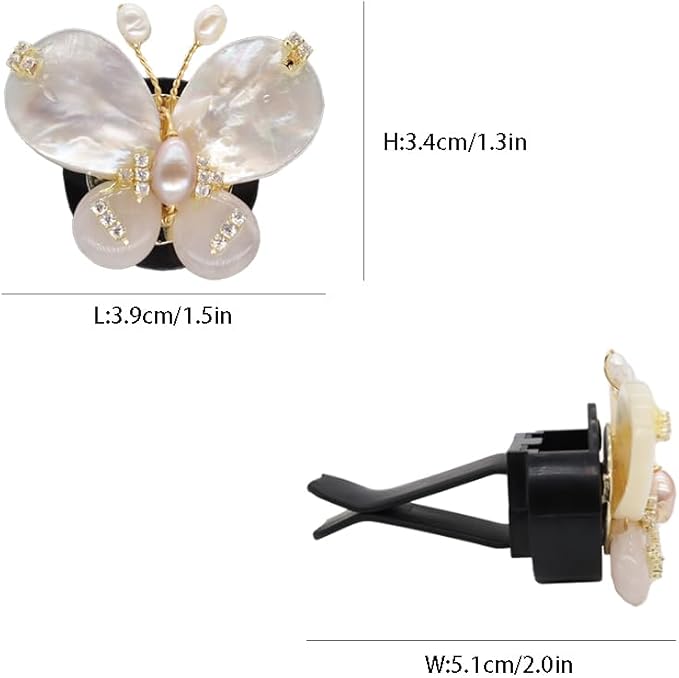 Butterfly Accessories - 2pcs Natural SeaShells Zircon Pearl Butterfly Air Freshener Vent Clips - Handmade Car Vent Decoration, Bling Car Accessory for Women, Refillable Diffuser