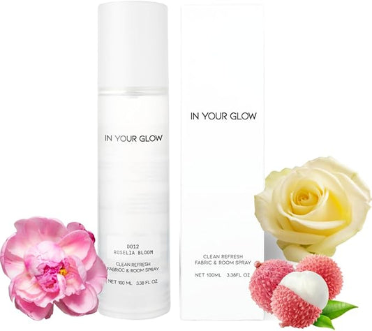 In Your Glow Fabric & Room Mist Spray– Long-Lasting Clean Scent, Unisex Luxury Fragrance & Odor Eliminator, 100ml- D012 ROSELIA BLOOM