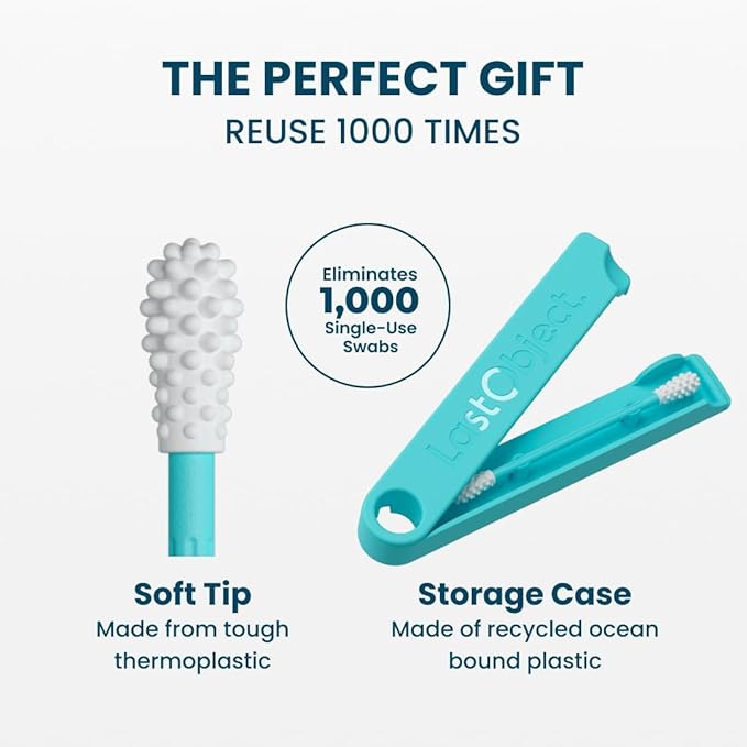LastSwab Reusable Cotton Swabs for Ear Cleaning - The Sustainable and Sanitary Alternative to Single-Use - Zero Waste and Easy to Clean Comes with a Convenient Travel Case Holder - Turquoise