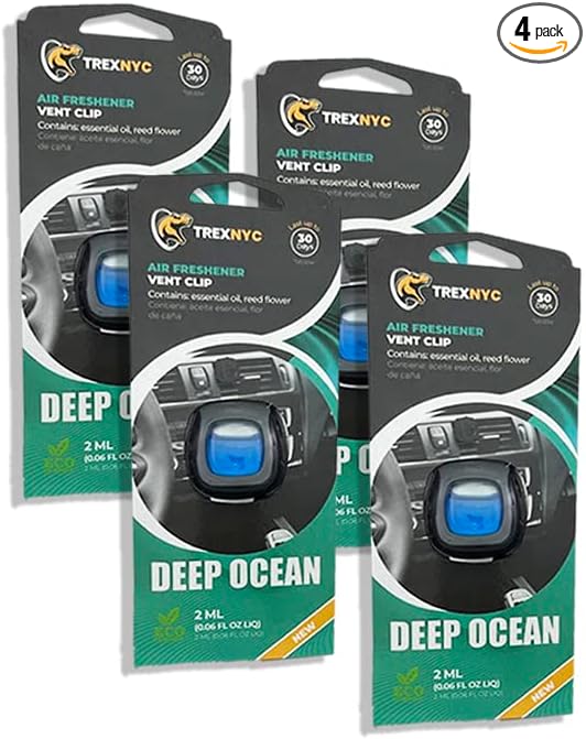 Car Air Fresheners Vent Clips, Essential Car Odor Eliminator, Perfect Scented Car Accessories, For Long Lasting Fragrance up to 30 days, 0.07 FL.OZ (Deep Ocean, 4 Packs)