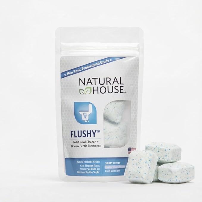 Natural House Flushy - Probiotic Toilet Bowl Cleaner Pods - Septic Safe - Removes Hard Water Stains - Fresh Mint Scent - 120 Pack