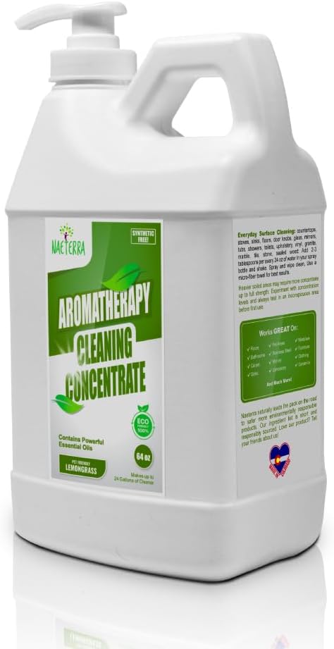 Naeterra Lemongrass Aromatherapy Cleaning Concentrate 64 oz - Natural All Purpose Multi Surface Cleaner - Plant Based Essential Oil Formula for Floors Glass & Granite - Pet Safe - Makes 24 Gallons