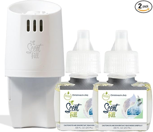 Scent Fill Christmas in July Plug in Air Freshener, Scented Oil Refills, 2 Refills + Diffuser