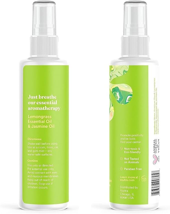 Asutra, Premium Aromatherapy Mist, Calm, Cool, Collected, 100% All Natural, Room and Body Mist, Linen and Pillow Mist, Essential Oil Blend, Lemongrass and Jasmine, 100% Guaranteed