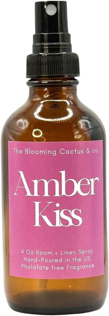 The Blooming Cactus & Co. Home | Linen | Room Spray - Air Freshener - Odor Eliminator - Car Air Freshener - Fabric Refresher - Mist Hand Poured - Made in USA – (Amber Kiss)