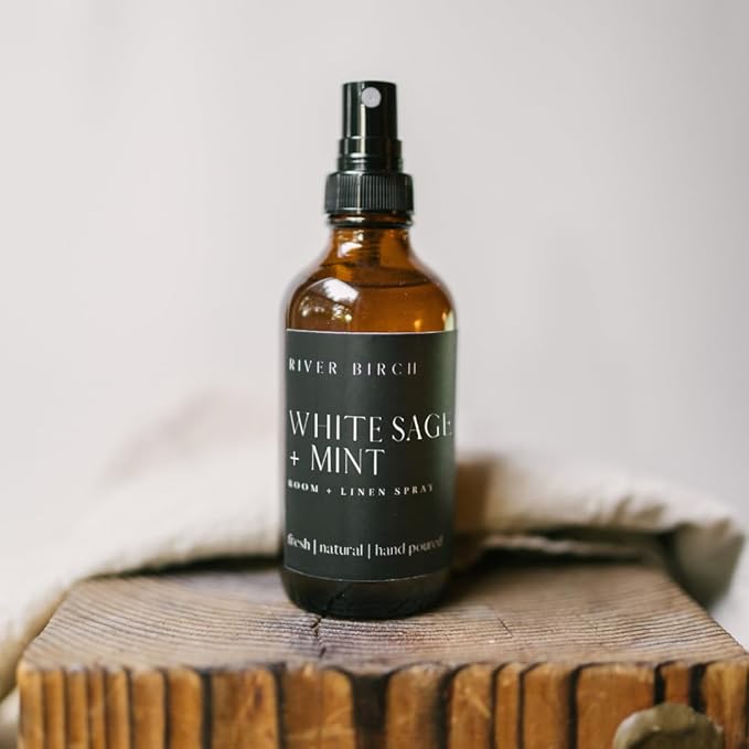 River Birch White Sage + Mint Scented Linen and Room Spray | Home Fragrance | 4 oz Glass Amber Bottle | Luxury Signature Scent | Handmade in Texas