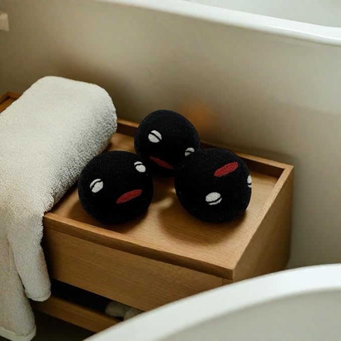 Wool Dryer Balls Pack of 6 XL,Reusable New Zealand Natural Fabric Softener,Saves Drying Time, Handmade Dryer Balls-Updated Version(Made of The Latest Shearing) 3 Inch Black (Pack of 6)