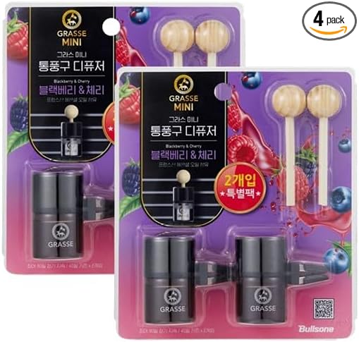 4 Pack Bullsone Diffuser Natural Home Car Air Freshener, Luxury Car Perfume, Vent Clip Type - Blackberry & Cherry Scent