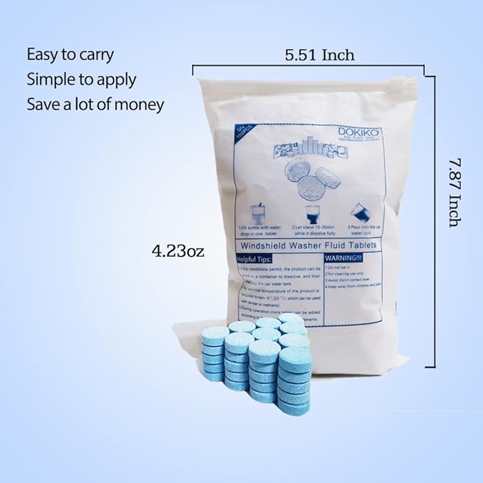 50 Pcs Car Windshield Washer Fluid concentrate Tablets,Windshield Wiper Fluid,1 Pack Makes 52.5 Gallons,1 Piece Makes 1.05 Gallons(Winter: Use With De-icer or Methanol)
