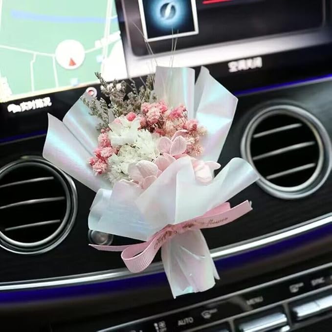 1Pc Pink Mini Dried Flowers Car Vent Clips Air Freshener Bouquet for Automotive Decor Interior Ventilation Decoration Gift for Women