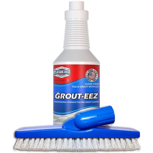 Clean-eez Grout-eez Tile Cleaner with Stand-Up Brush Head ??32 oz Heavy-Duty Stain Remover for Ceramic and Porcelain Floors ??Safe for Colored Grout ??Not for Natural Stone ??Pole Not Included