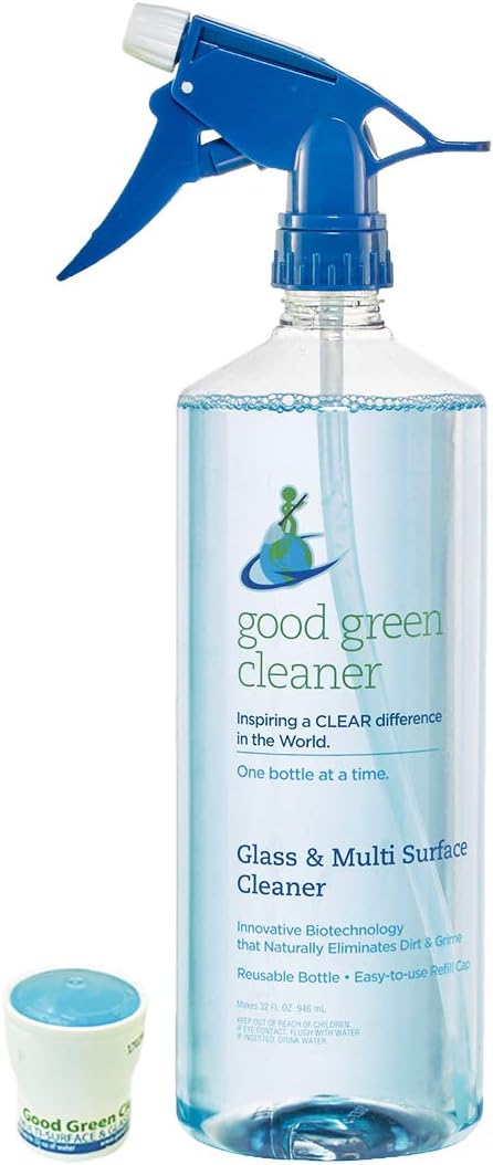 Glass & Multi Surface Cleaner Starter Set | 32 ounce, Reusable Spray Bottle | Biodegradable Formula | Daily Cleaner | Ammonia and Streak Free | Includes 1 Pod