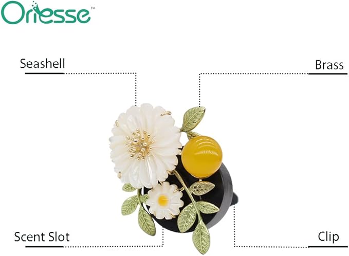 Flower Car Accessories,2pcs Daisy Air Vent Clips Car Air Freshener,Natural Shell Material Flower Dashboard Decor Car Charm for Women Mom