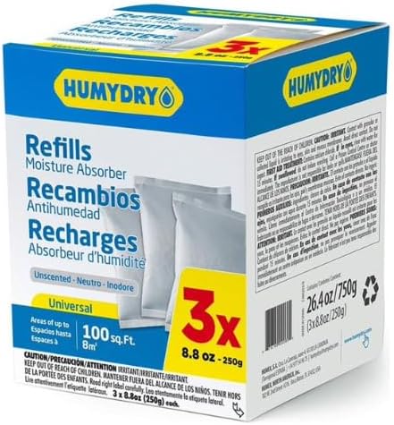 HUMYDRY Moisture Absorbers Refills for 8.8 Oz Dehumidifier, 18 Count, 6 Packs of 3 Humidity Absorber Bags, Pre Measured Non Electric Refill Bags for Closets Bathroom and Small Enclosed Spaces