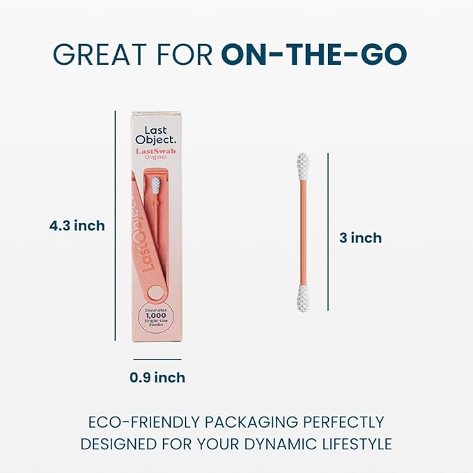 LastSwab Reusable Cotton Swabs for Ear Cleaning - The Sustainable and Sanitary Alternative to Single-Use - Zero Waste and Easy to Clean Comes with a Convenient Travel Case Holder - Peach