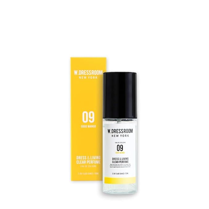 W.Dressroom No.09 Gogo Mango Living Clear Perfume, Body Mist & Fabric Spray Deodorizer, Alcohol-Free Water-Based, Odor Neutralizer for Clothes, Bedding & Room, Travel Size 2.36 oz