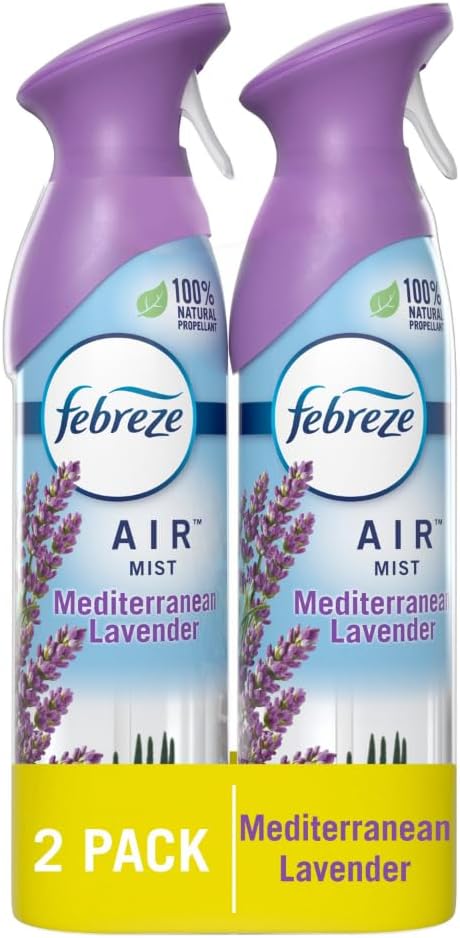Febreze Air Mist Air Freshener Spray, Odor-Fighting Room Spray, Air Fresheners for Home and Bathroom and Kitchen, Aerosol Can, Mediterranean Lavender Scent, 8.8oz (Pack of 2)