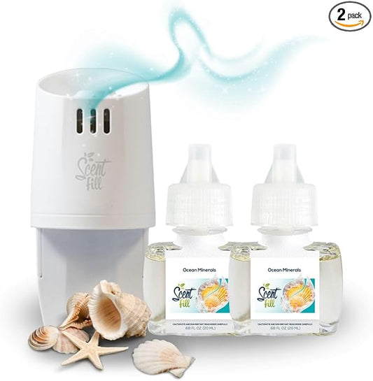 Scent Fill Ocean Minerals Plug in Air Freshener, Scented Oil Refills, 2 Refills + Diffuser
