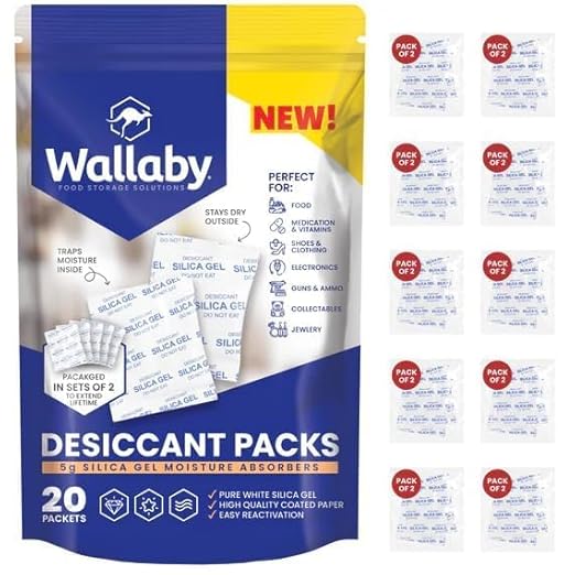 Wallaby 5g Silica Gel Desiccant Packs – 20 Packets (Food Safe, Rechargeable)