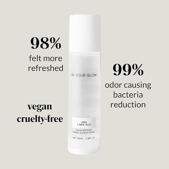 In Your Glow – N002 LINEN MUSK – Long-Lasting Clean Fabric & Room Mist Spray 100ml | Unisex Luxury Fragrance Spray & Odor Eliminator