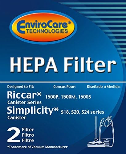 EnviroCare Replacement HEPA Vacuum Filters for Riccar: RF15, 1500P, 1500M, 1800S and Simplicity: S24, S20, S18 2 Filters