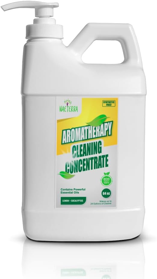 Naeterra Aromatherapy Cleaning Concentrate – Lemon & Eucalyptus | Ultra-Concentrated, Plant-Based Household Cleaner | Half Gallon Makes 24 Gallons | Non-Toxic & Biodegradable